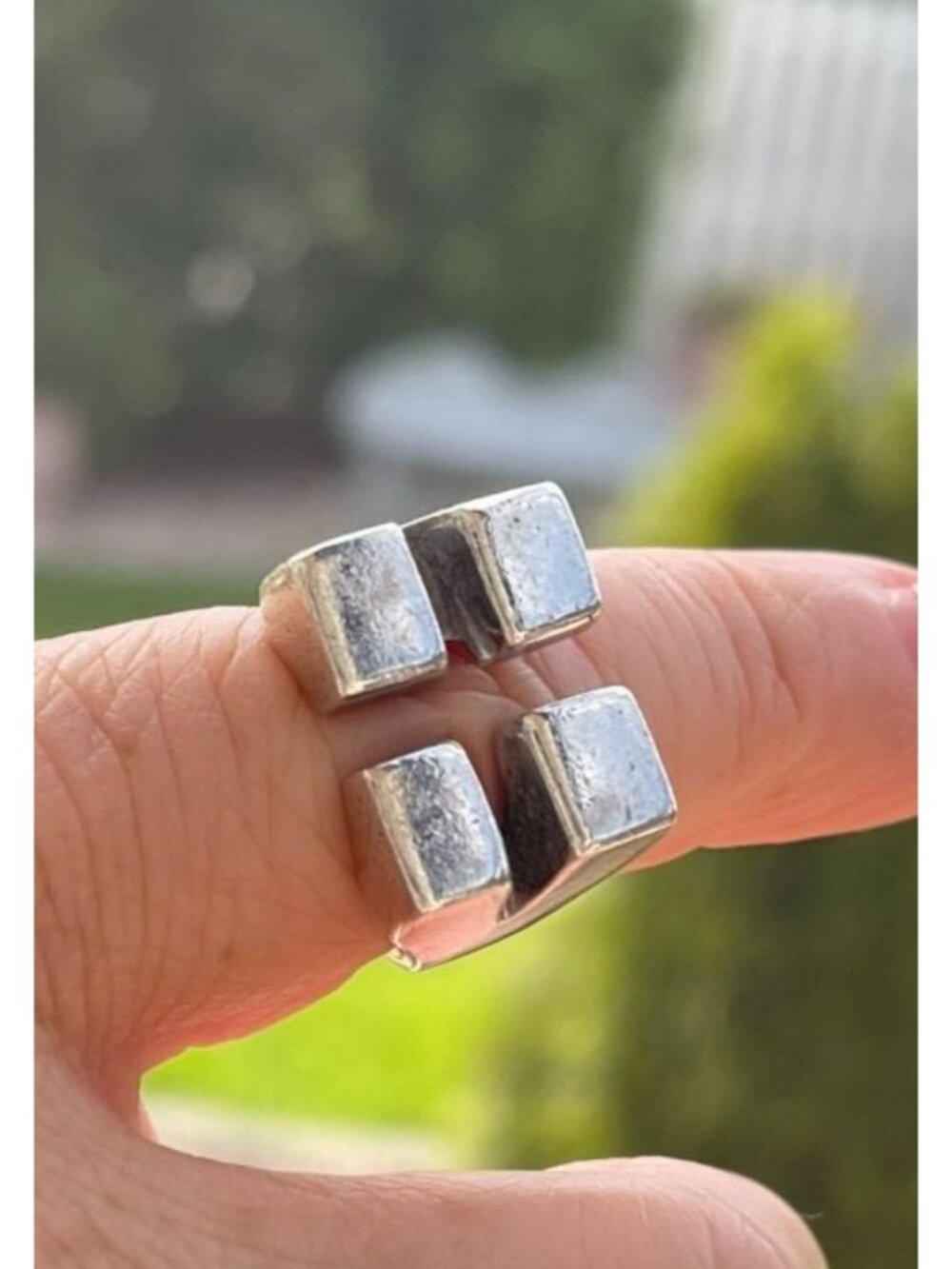 Vintage Mexican 925 Sterling Silver Geometric Block Ring Size 6 - Picture 7 of 7